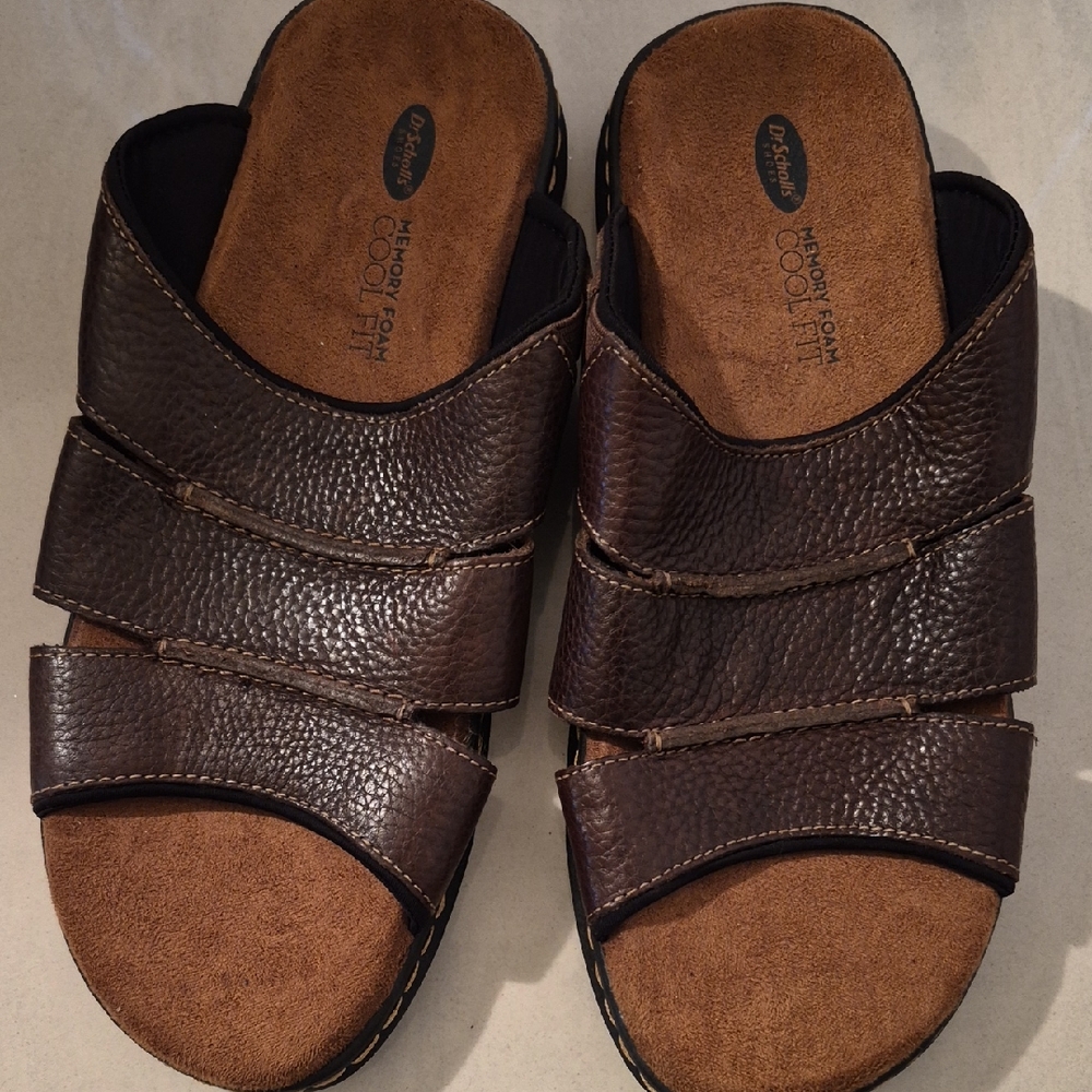 Dr. Scholl's Men's Dark Brown Triple-Strap Slide Sandals